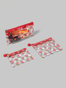 ROMWE Kawaii 1 件透明 PVC 草莓时尚化妆包 - 紅色 - 查看 1