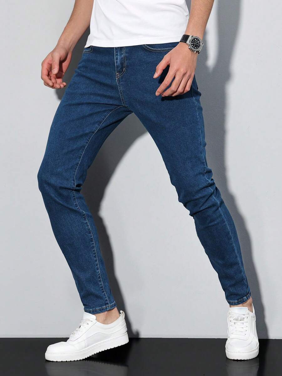 Manfinity Homme Men's Pocket Slim Casual Versatile Jeans - Medium Wash - View 1