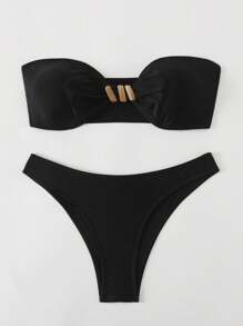 Swim Chiccia Springbreak Solid Color Chest & Front Button Shiny Elegant Bikini Set For Women