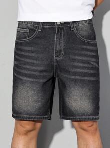 Manfinity Homme Men's Simple Loose Pocket Denim Shorts, Casual Everyday Wear - Black - View 4