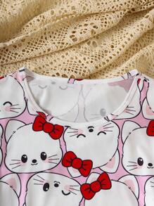 2 件可爱猫咪和心形图案女童睡衣套装 - 彩色 - 查看 5