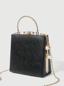 ROMWE Goth 女士时尚高端休闲单肩包带装饰，奢华手提包 - 黑色 - 查看 4