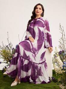 Graceveil Plus Size Floral Print Romantic Dress - Purple - View 1