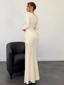 Aloruh Brown Dress For Women, New Autumn/Winter Collection - Apricot - View 2