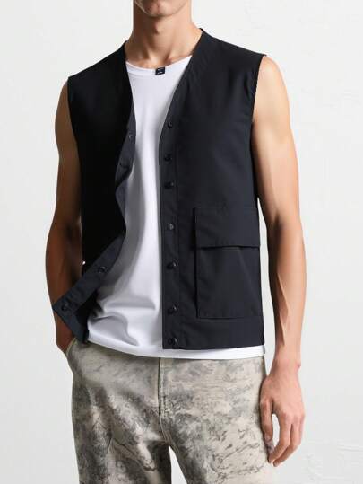 Street Life Gilet casual da uomo monopetto, tinta unita, vestibilità ampia