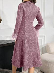 Modelyn Women's Front Button Faux Fur Patchwork Simple Casual Dress - Dusty Purple - View 2