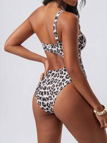 Sexy Leopard Print Hollow-Out Backless Monokini Swimsuit For Women, For Summer Beach Vacation - Multicolor - View 2