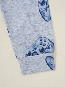 2pcs/Set Tween Boy Grey Game Console Print Tight Fitting Short Sleeve Top And Long Pants Pajama Set - Grey - View 4