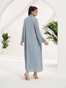 Al Najma Women's Front Button Long Sleeve Casual Long Style Arabic Abaya Robe - Grey - View 6