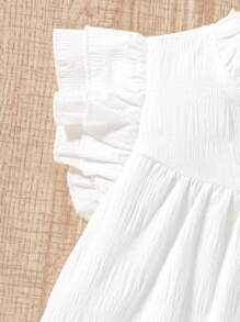 SHEIN Girls White Cap Sleeve Cap Sleeve Cute V-Neck A-Line Blouse, Princess Sweet Matching Sister Outfits, Fashion Look - White - View 5