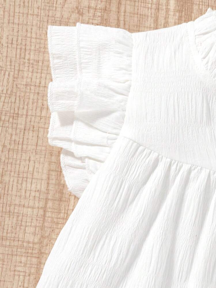 SHEIN Girls White Cap Sleeve Cap Sleeve Cute V-Neck A-Line Blouse, Princess Sweet Matching Sister Outfits, Fashion Look - White - View 5