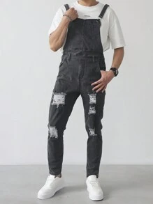 Manfinity Homme Men's Wide Strap Distressed Simple Design Casual Jeans, Everyday Wear - Grey - View 5