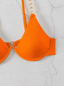 SHEIN Swim Spring Break Swimwear Top, With Underwire But Non-Push Up - Orange - View 4