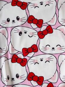 2 件可爱猫咪和心形图案女童睡衣套装 - 彩色 - 查看 8