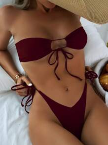 SHEIN Swim Solid Color Bikini Set, Vacation Beach For Summer