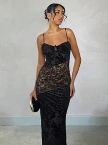 SHEIN BAE Vestido largo de mujer con ajuste delgado, con tirantes de espagueti, color liso con parches, minimalista