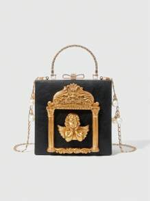 ROMWE Goth 女士时尚高端休闲单肩包带装饰，奢华手提包 - 黑色 - 查看 1