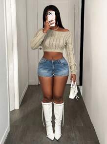 BamGleam Women's Solid Color Long Sleeve Lightweight Casual Hollow Out Cable Knit Sweater Knit Pullover Fall Winter Sweater - Camel - View 5