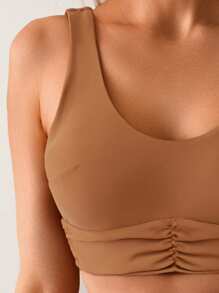Swim Lushoire Bikini da donna a 2 pezzi, semplice tinta unita, arricciato, per spiaggia - Arancione - Visualizzare 3