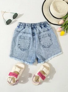 Tween Girls Y2K 风格破洞牛仔短裤，时尚街头时尚紧身修身浅洗蓝色休闲牛仔短裤，适合夏季日常穿着