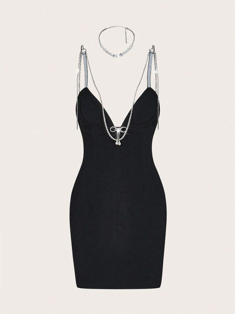 SHEIN ICON فستان قصير على شكل كشكش ، فستان نادي - الأسود - مشاهدة 1