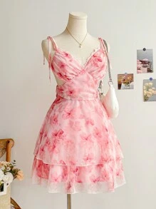 Soleia 春季花卉扎染印花编织女士度假连衣裙、情人节、生日连衣裙 - 彩色 - 查看 4