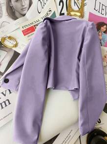 Franclia 女士纯色短夹克，休闲办公装 - 淡紫色 - 查看 2