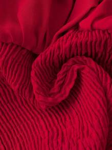 Breezaya Vacation Solid Color Ruffle Off Shoulder Gathered Waist Summer Blouse For Women - Red - View 4