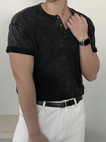 DAZY Men's Ribbed V-Neck Pullover, Distressed Design, Summer Business Attire - Dark Grey - View 8