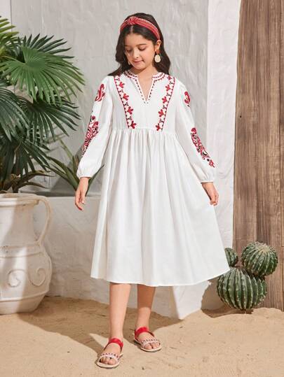 SHEIN Tween Girls Vacation Casual Fashion Long Sleeve Dress