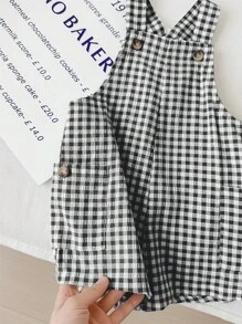 SHEIN LMoss Kids LMoss Newborn Baby Boy/Girl Summer Versatile Cute Plaid Pattern Jumpsuit With Overalls