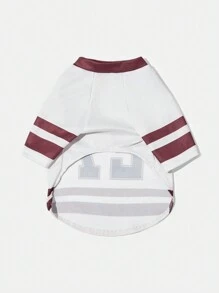 PETSIN 1 pieza Vintage Rayas Blanco Letras y Números Gráfico Chaleco para Mascotas Gatos Perros, Diseño Fresco Casual Transpirable y Cómodo