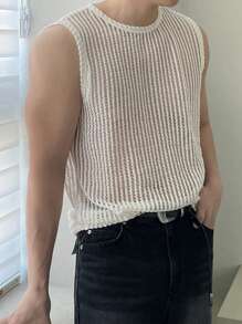 DAZY 夏季男士纯色米色镂空纹理面料休闲背心/马甲