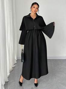 SHEIN Unity Plus Size Solid Color Long Sleeve Casual Dress, Minimalist & Fashionable Everyday Wear