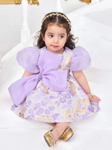 SHEIN Babygirl 可爱花朵优雅紫色连衣裙，夏季 - 紫色 - 查看 3