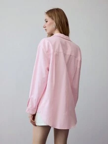 MOTF STUDIO 对比色蕾丝条纹衬衫 - 粉色 - 查看 2