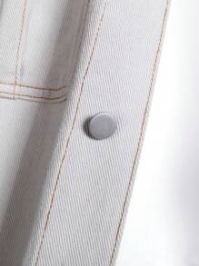 Manfinity Homme Chaqueta vaquera de manga larga con bolsillo utilitario y abotonadura sencilla para hombres de talla grande, otoño