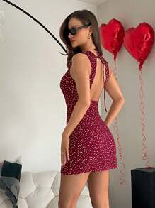 SHEIN Essnce 女士心形圆点印花圆领吊带背心迷你连衣裙