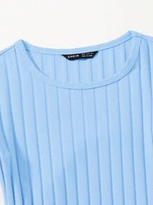 SHEIN EZwear Vestido ajustado con fruncido lateral con cordón - Celeste - Ver 5