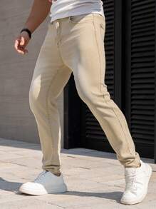 Manfinity Homme Men's Casual Washed Minimalist Tapered Jeans - Apricot - View 5