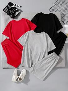 SHEIN Plus Size Toddler Boys Daily Casual Cute Spider, Bear, Dragon 3D Print Short Sleeve T-Shirt & Shorts 2pcs Set, Multi-Colors