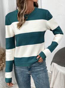 EMERY ROSE Sweater Mewah yang Bergaya & Elegan, Atasan Pullover Rajut Longgar Lengan Panjang Wanita, Pullover Rajut Musim Gugur/Dingin - MultiWarna - View 6