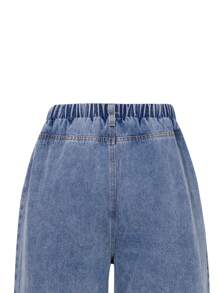 SHEIN 2件套少女夏季粉色星星印花圆领修身短袖上衣和阔腿星星牛仔裤套装