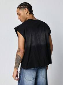 ROMWE MEN Street Life Men's Washed Leopard Print Crop Fit Tank Top - Black - View 1