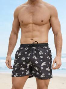 Manfinity Swimmode Men's Casual Ditsy Floral Drawstring Waist Beach Shorts Men Swim Trunks