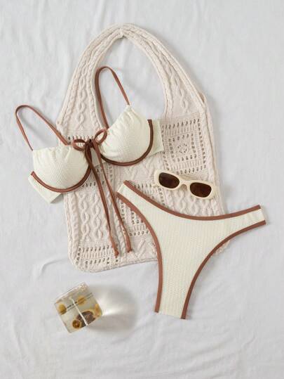 SHEIN 女士撞色比基尼上衣和下装泳装套装，适合夏季海滩度假