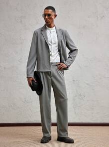 AKNOTIC Business Casual Loose Fit Knit Men's Casual Suit Set With Dropped Shoulders, Suitable For Daily Wear, Spring/Summer, Holiday, Party, Couple Outfit, Graduation Gift - Grey - View 7