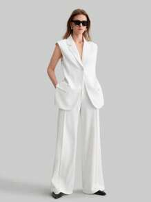 Ontre 女士直筒休闲/商务通勤白色美元钞票牙签设计裤 - 白色 - 查看 3