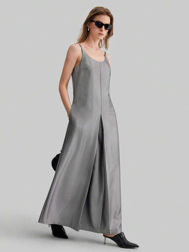 2025 New Women's Dress, Urban Striped Fabric Sleeveless A-Line Minimalist Casual Dress, Spring Wear