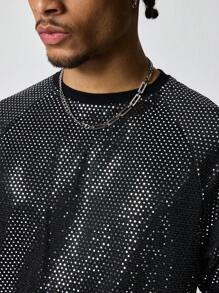 ROMWE MEN Street Life Men's Avant Round Neck Short Sleeve Casual Slim Fit Cropped T-Shirt - Black - View 2